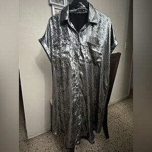 NEW SHEIN Curve Silver Metallic Shirt Dress 1XL | Oversized Party Night Outfit